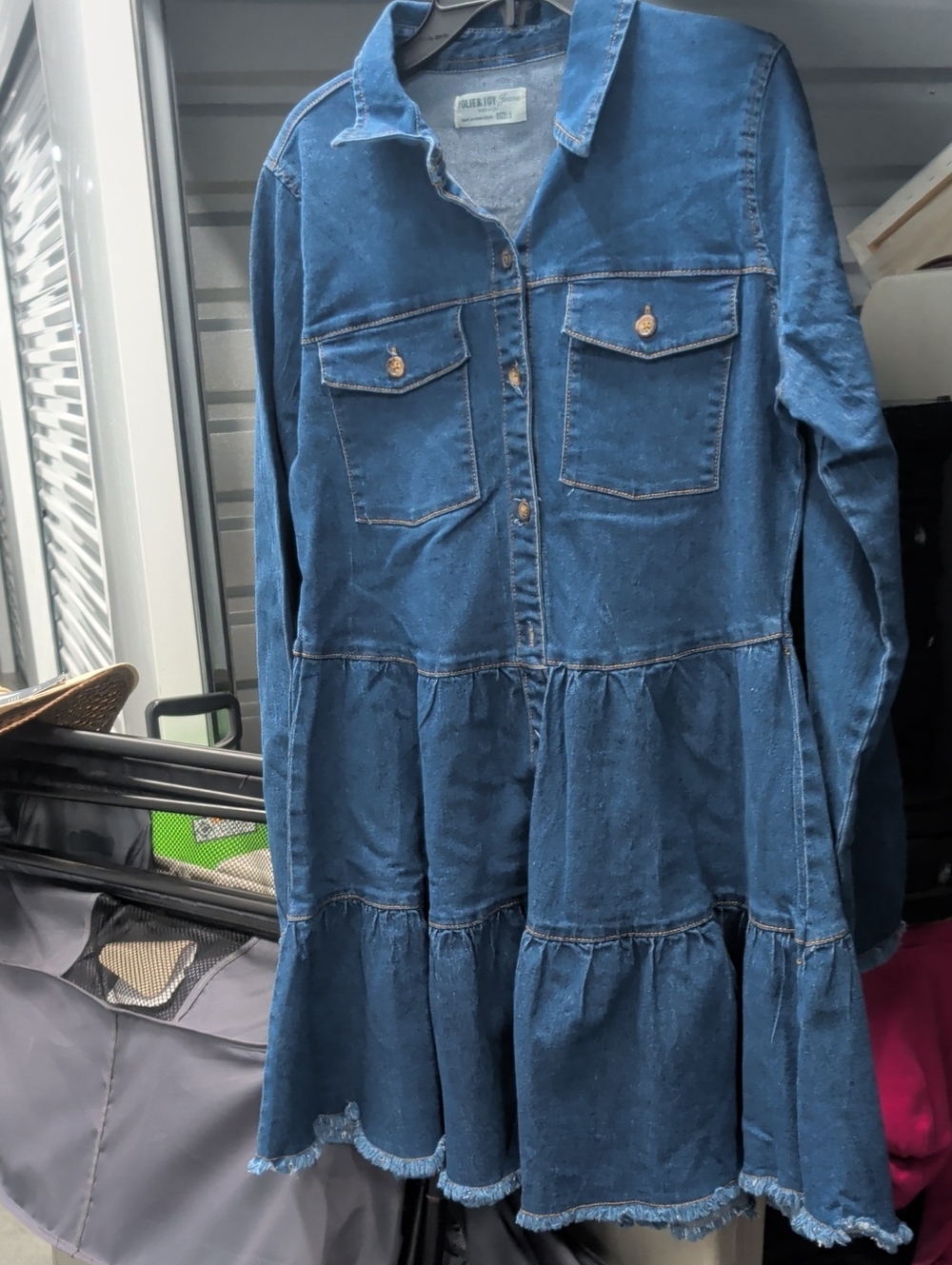 Washed Blue Denim Tiered Long-Sleeve Dress